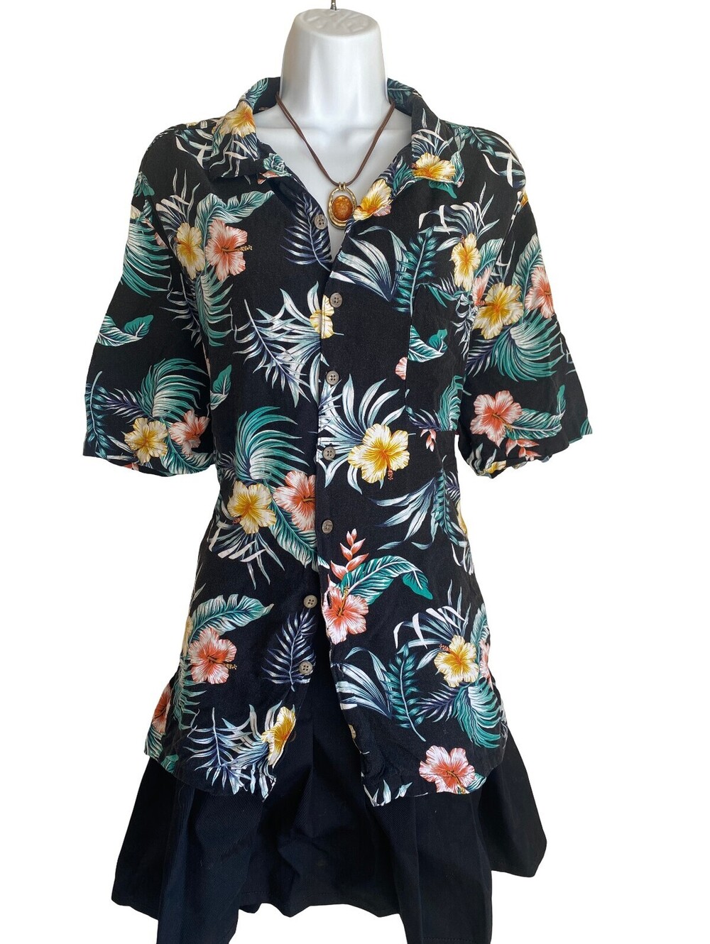 Vintage George Plus 2X Black Floral Button Up Tunic Blouse Boho Whimsigoth Goth